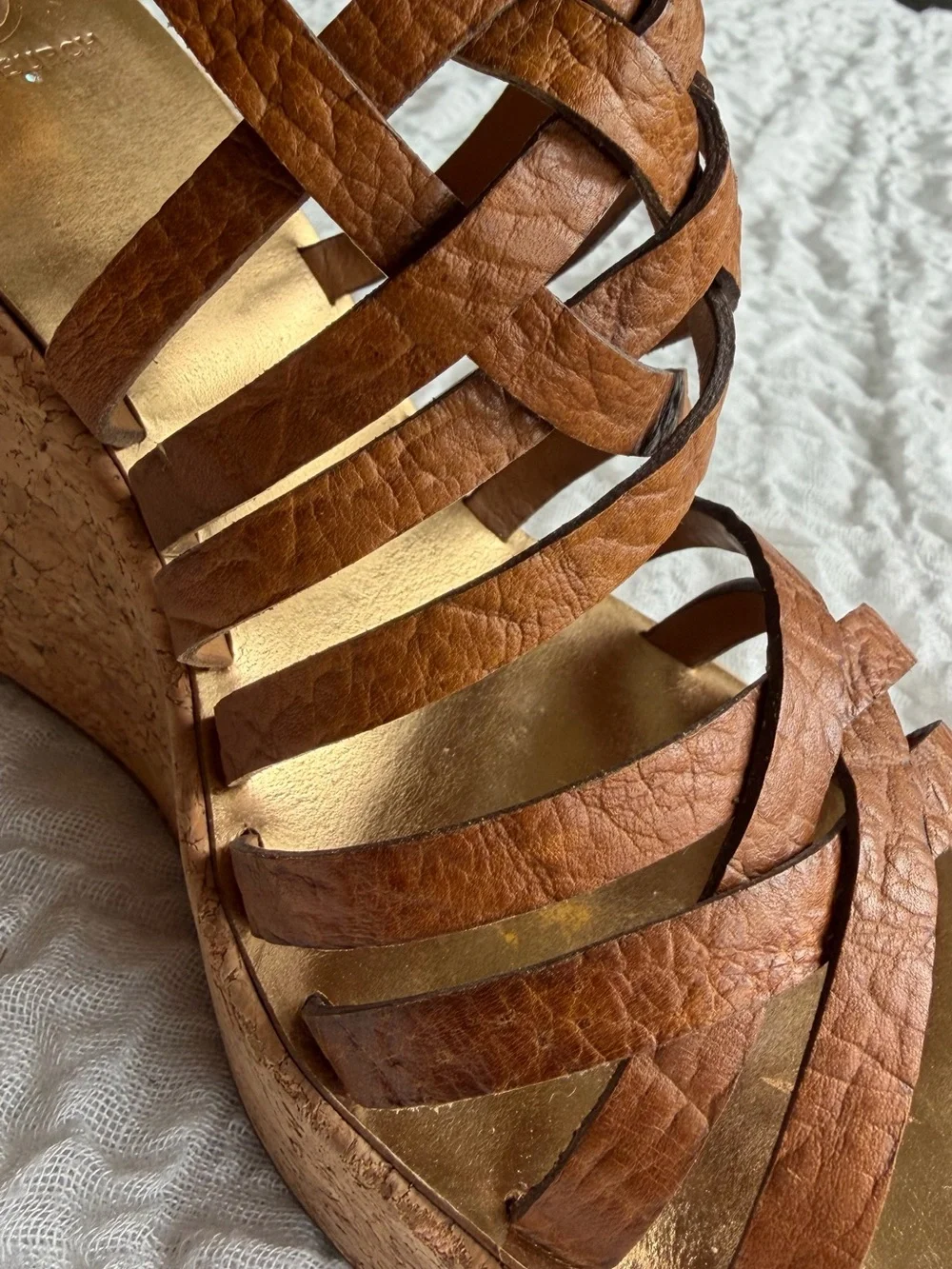 Tory Burch Leather Annamarte Strappy Cork Wedge Sandals Size 8.5